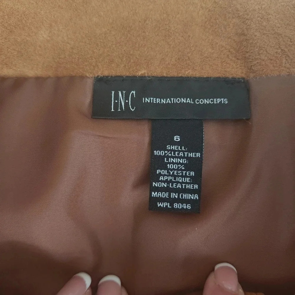 INC 100% Leather Floral Zip Skirt Sz‎ 6 - Picture 3 of 6